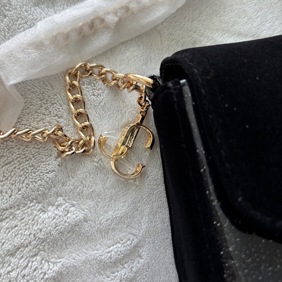 Jimmy Choo Black Velvet Shimmer Crossbody Evening Clutch with Chain - Picture 8 of 9